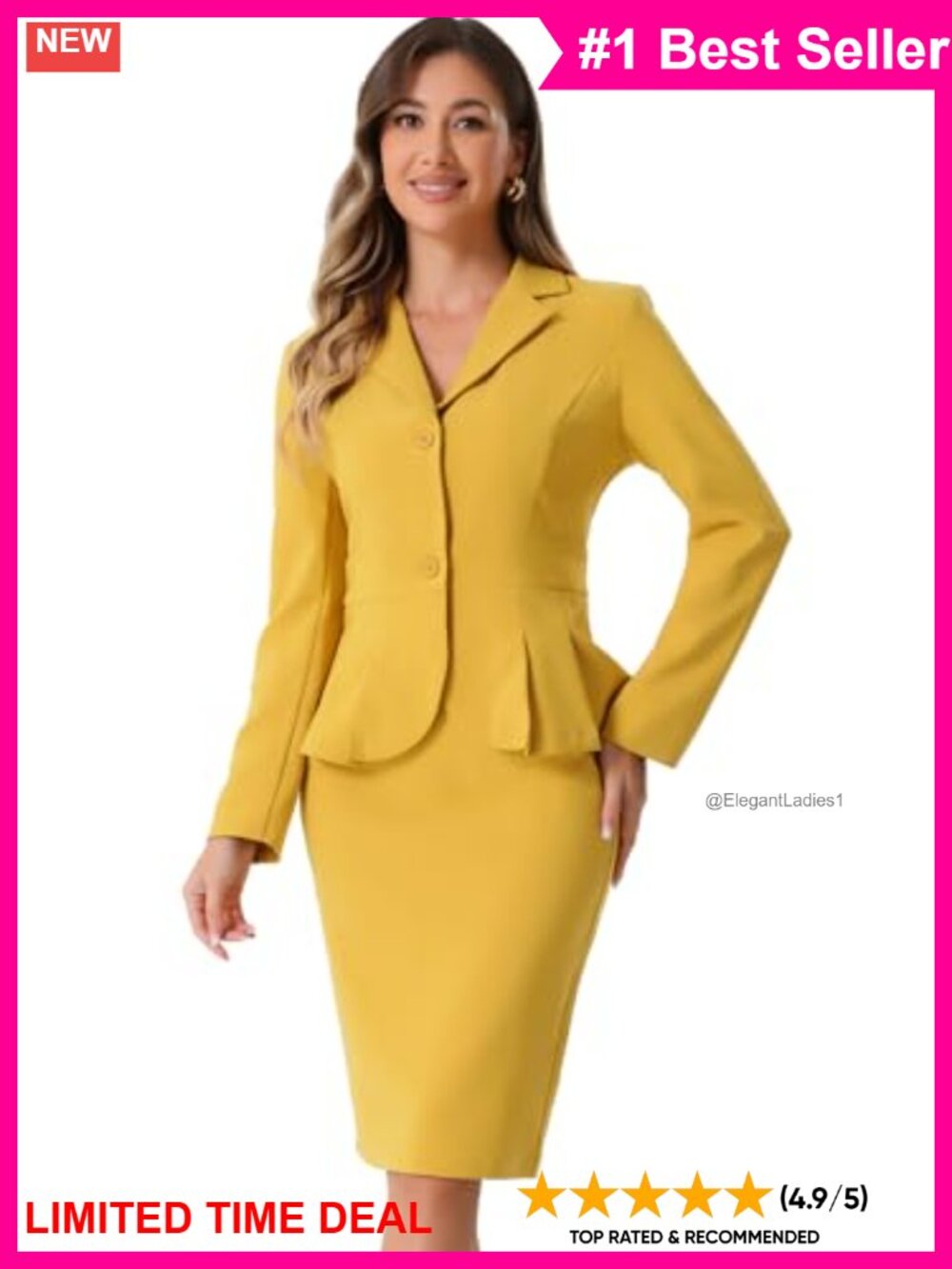 Women's 2 Piece Skirt Suit Set Business Casual Peplum Blazer Office